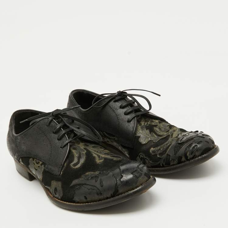 Pre Owned Dolce & Gabbana Black Floral Suede Lace Up Derby Size 41