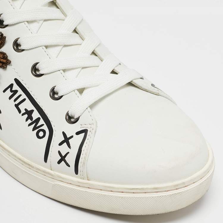 Pre Owned Dolce & Gabbana White Leather Heart Embellished Lace Up Sneakers Size 42