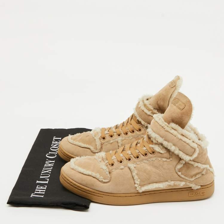 Pre Owned Dolce & Gabbana Beige Suede and Shearling Snow Ankle Boots Size 41