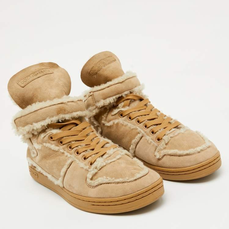 Pre Owned Dolce & Gabbana Beige Suede and Shearling Snow Ankle Boots Size 41