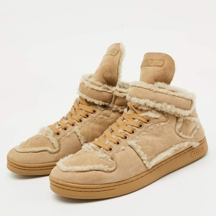 Pre Owned Dolce & Gabbana Beige Suede and Shearling Snow Ankle Boots Size 41