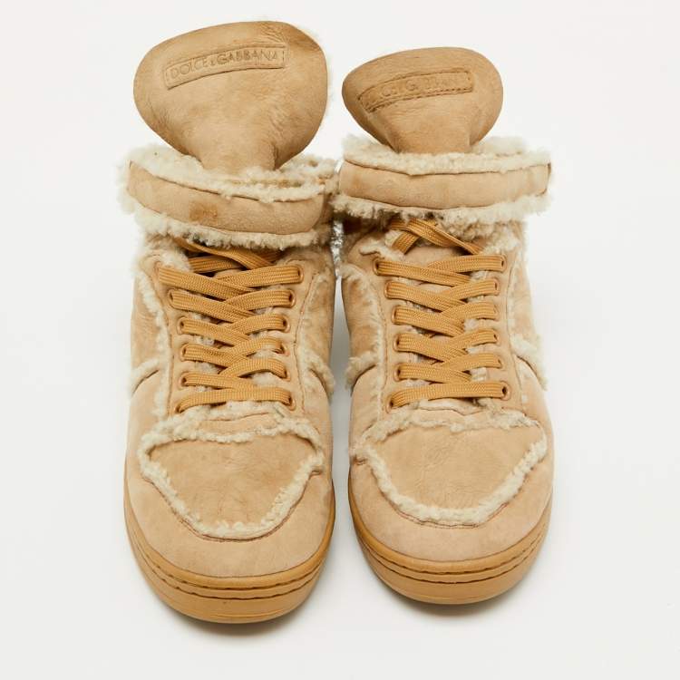 Pre Owned Dolce & Gabbana Beige Suede and Shearling Snow Ankle Boots Size 41