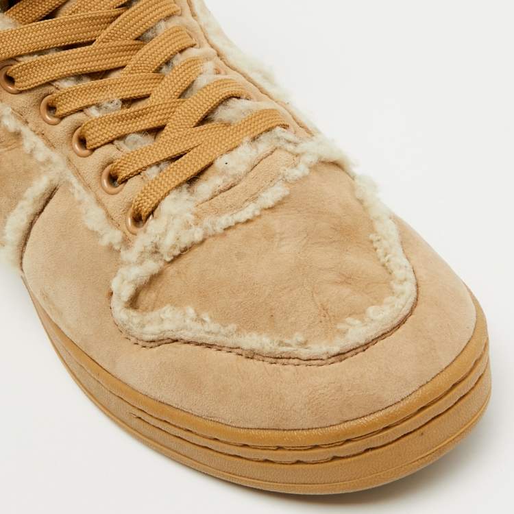 Pre Owned Dolce & Gabbana Beige Suede and Shearling Snow Ankle Boots Size 41