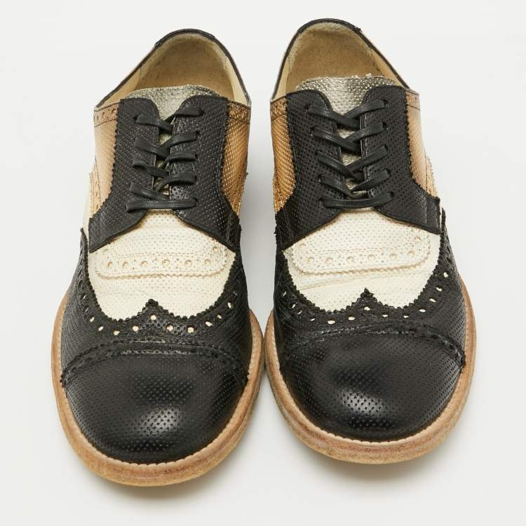 Pre Owned Dolce & Gabbana Multicolor Perforated Leather Lace Up Wingtip Brogue Derby Size 40
