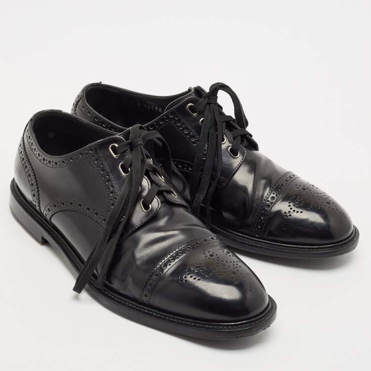 Pre Owned Dolce & Gabbana Black Leather Michelangelo Derby Size 42.5