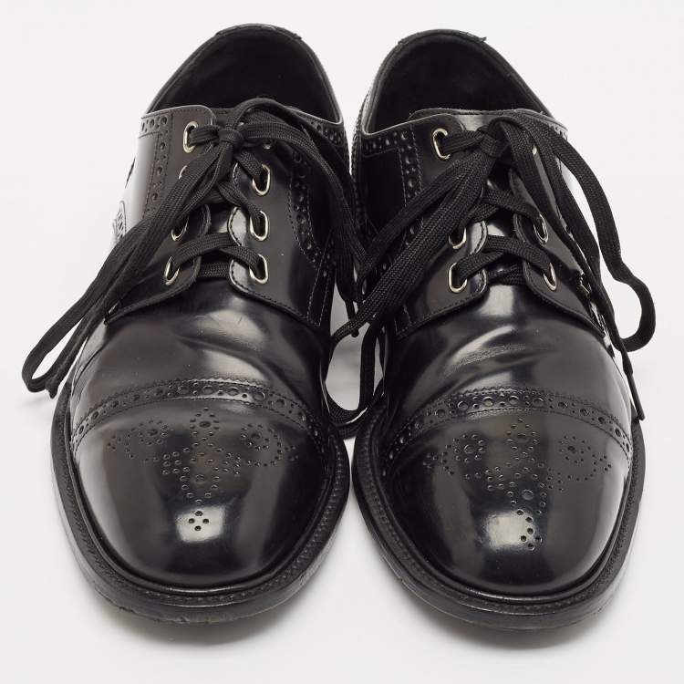 Pre Owned Dolce & Gabbana Black Leather Michelangelo Derby Size 42.5