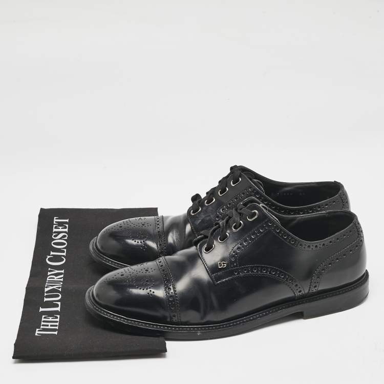 Pre Owned Dolce & Gabbana Black Brogue Leather Michelangelo Lace Up Derby Size 42.5