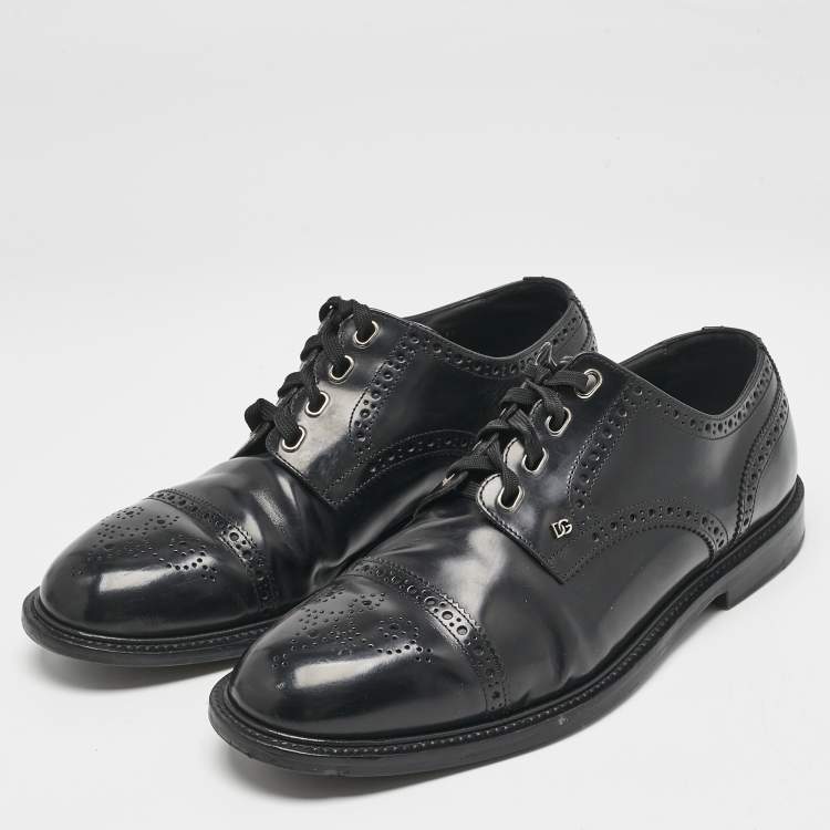 Pre Owned Dolce & Gabbana Black Brogue Leather Michelangelo Lace Up Derby Size 42.5