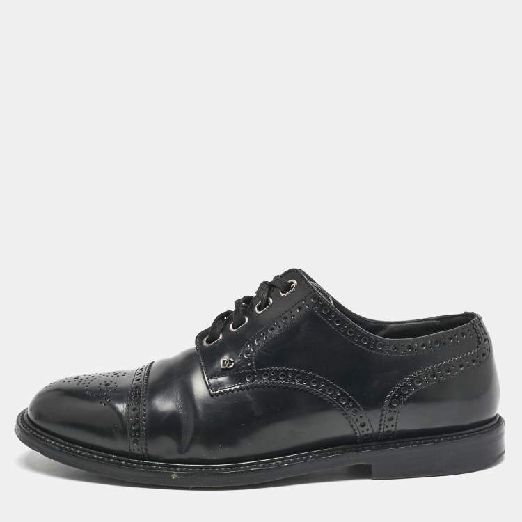 Pre Owned Dolce & Gabbana Black Brogue Leather Michelangelo Lace Up Derby Size 42.5