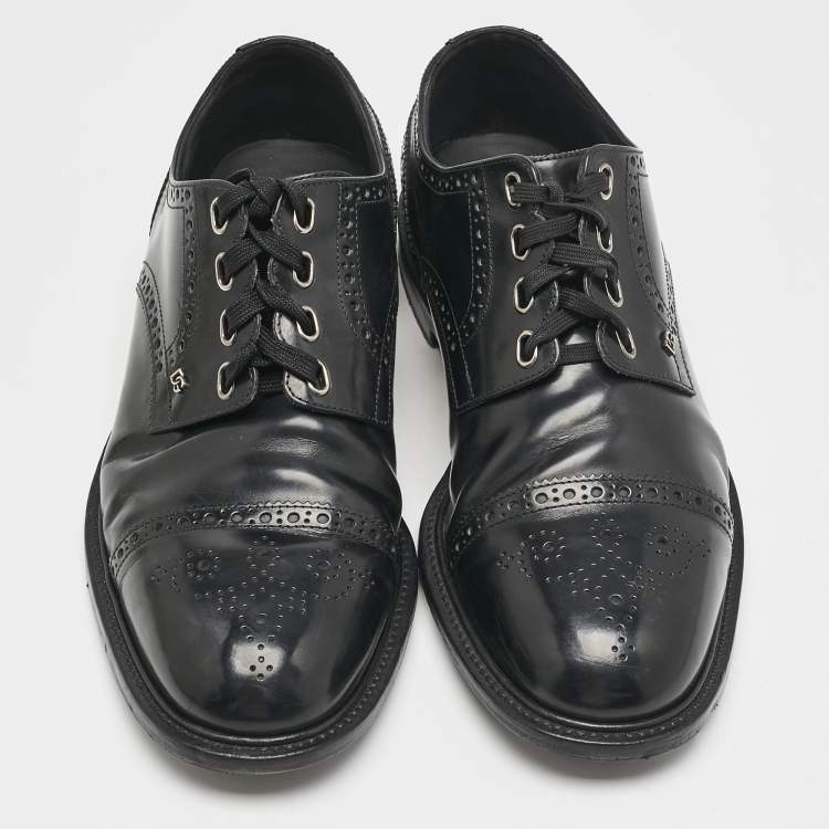 Pre Owned Dolce & Gabbana Black Brogue Leather Michelangelo Lace Up Derby Size 42.5