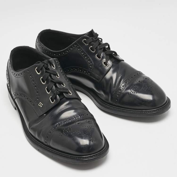 Pre Owned Dolce & Gabbana Black Brogue Leather Michelangelo Lace Up Derby Size 42.5