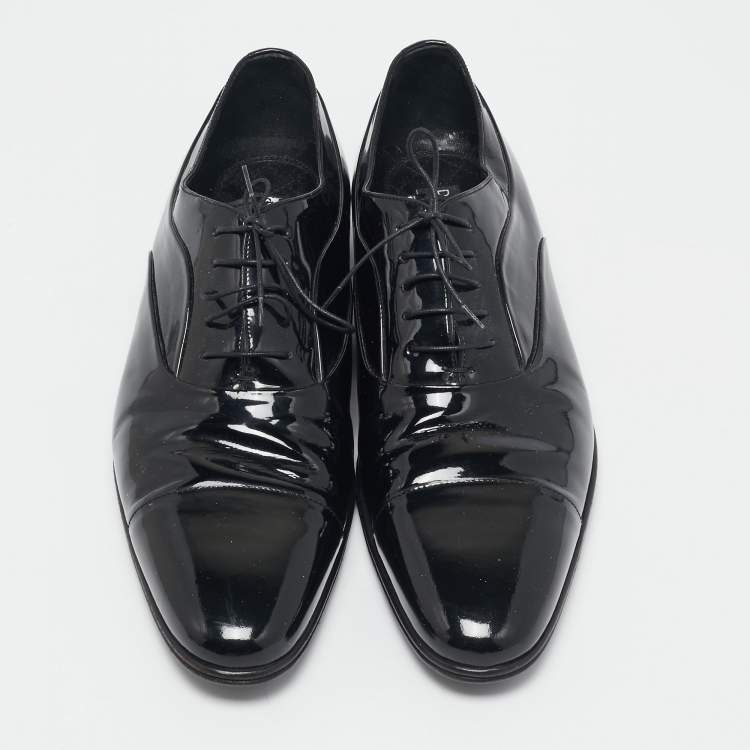 Pre Owned Dolce & Gabbana Black Patent Leather Lace Up Oxfords Size 43