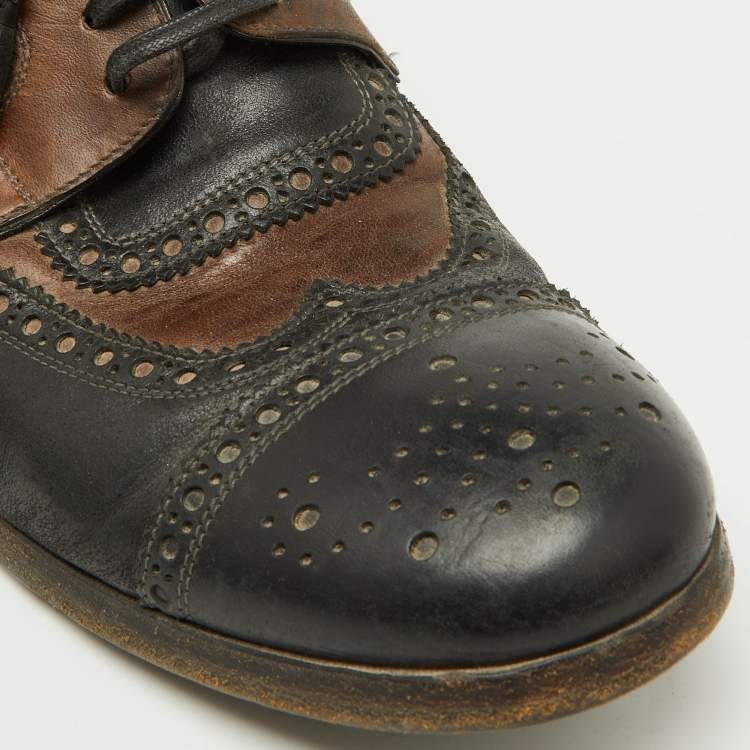 Pre Owned Dolce & Gabbana Black/Brown Brogue Leather Lace Up Derby Size 41.5