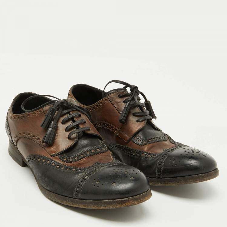 Pre Owned Dolce & Gabbana Black/Brown Brogue Leather Lace Up Derby Size 41.5