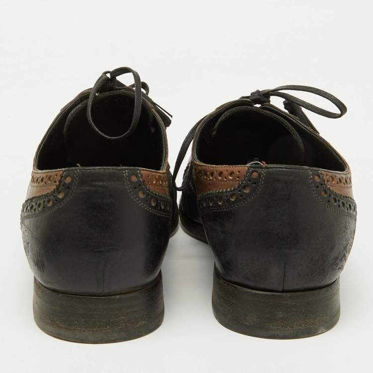 Pre Owned Dolce & Gabbana Black/Brown Brogue Leather Lace Up Derby Size 41.5