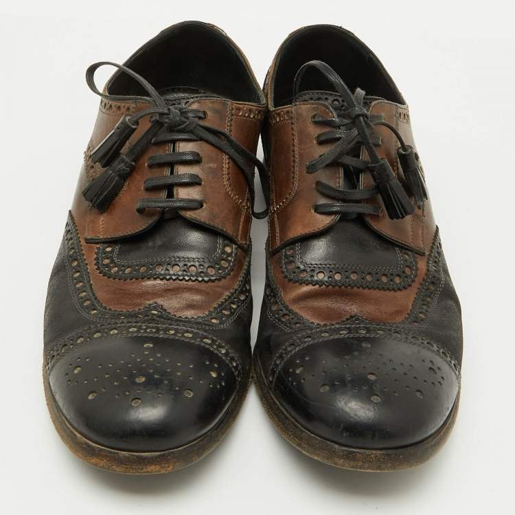 Pre Owned Dolce & Gabbana Black/Brown Brogue Leather Lace Up Derby Size 41.5
