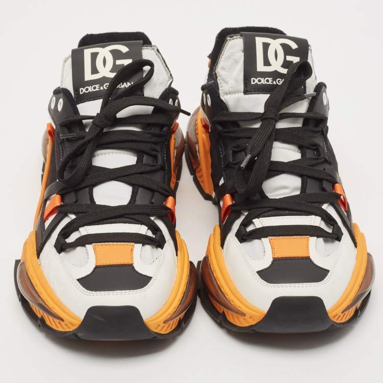 Pre Owned Dolce & Gabbana Orange/Black Leather and Nylon Airmaster Low Top Sneakers Size 45