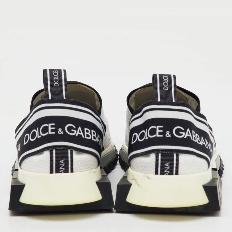 Pre Owned Dolce & Gabbana White/Black Stretch Knit Sorrento Slip On Sneakers Size 41.5