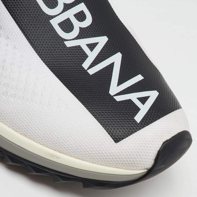 Pre Owned Dolce & Gabbana White/Black Stretch Knit Sorrento Slip On Sneakers Size 41.5