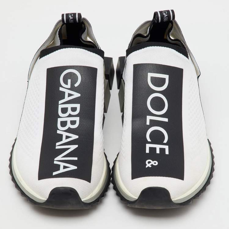 Pre Owned Dolce & Gabbana White/Black Stretch Knit Sorrento Slip On Sneakers Size 41.5