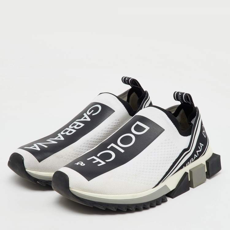 Pre Owned Dolce & Gabbana White/Black Stretch Knit Sorrento Slip On Sneakers Size 41.5