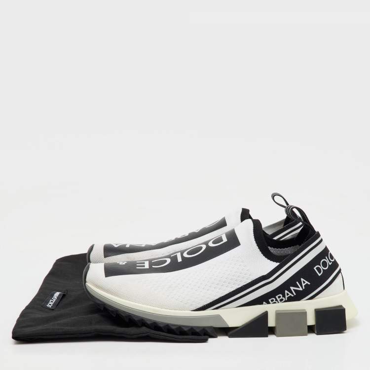 Pre Owned Dolce & Gabbana White/Black Stretch Knit Sorrento Slip On Sneakers Size 41.5