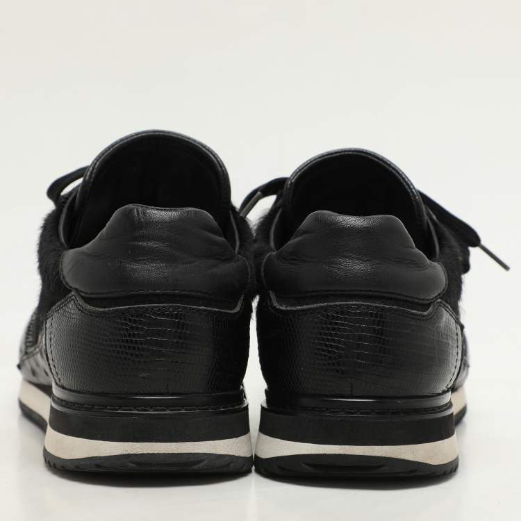 Pre Owned Dolce & Gabbana Black Calf Hair and Exotic Embossed Leather Lace Up Sneakers Size 43