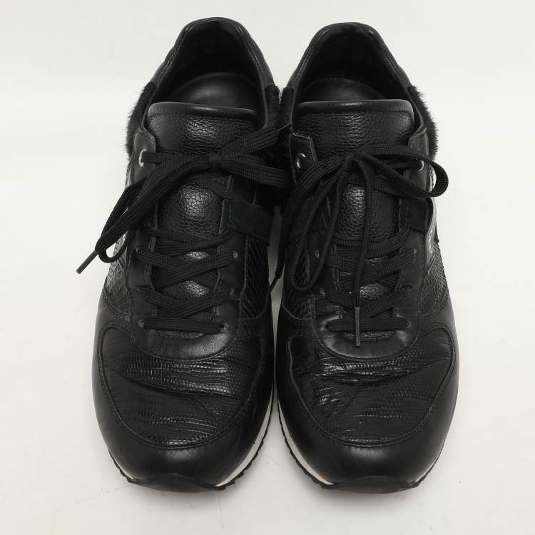 Pre Owned Dolce & Gabbana Black Calf Hair and Exotic Embossed Leather Lace Up Sneakers Size 43
