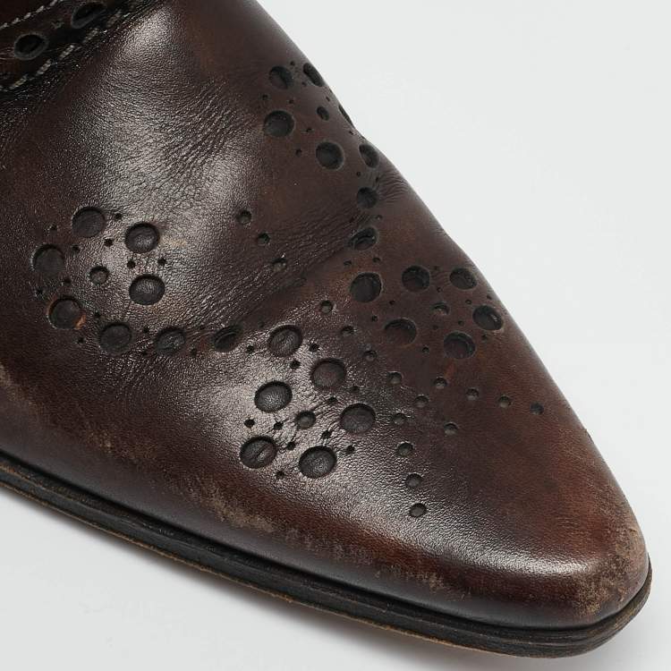 Pre Owned Dolce & Gabbana Brown Brogue Leather Zip Ankle Length Boots Size 41