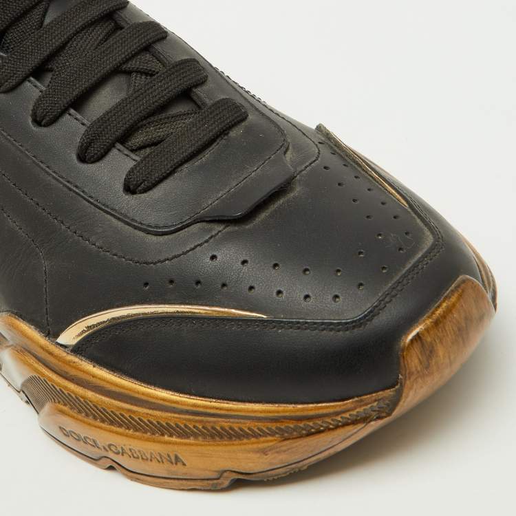 Pre Owned Dolce & Gabbana Black/Gold Leather Daymaster Low Top Sneakers Size 41