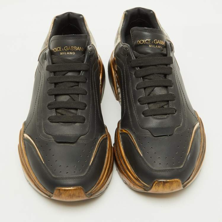 Pre Owned Dolce & Gabbana Black/Gold Leather Daymaster Low Top Sneakers Size 41