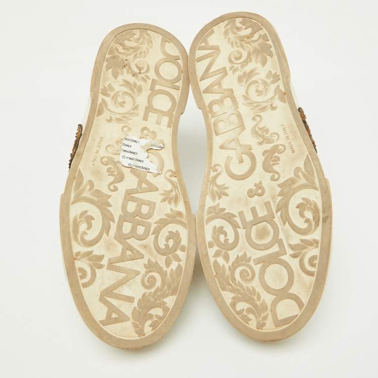 Pre Owned Dolce & Gabbana White Leather Portofino Crown Patch Low Top Sneakers Size 41