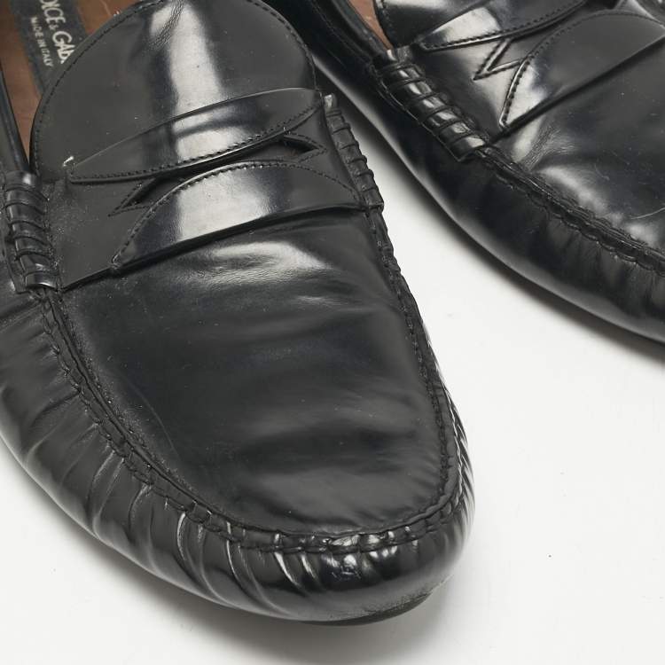 Pre Owned Dolce & Gabbana Black Leather Slip On Penny Loafers Size 45