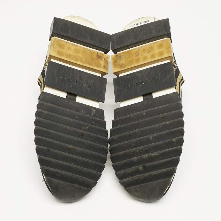 Pre Owned Dolce & Gabbana Gold/Black Knit Fabric Sorrento Slip On Sneakers Size 43