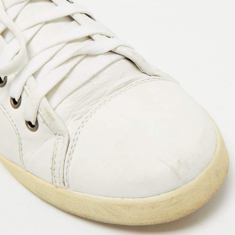 Pre Owned Dolce & Gabbana White Leather Logo Plaque Low Top Sneakers Size 41.5
