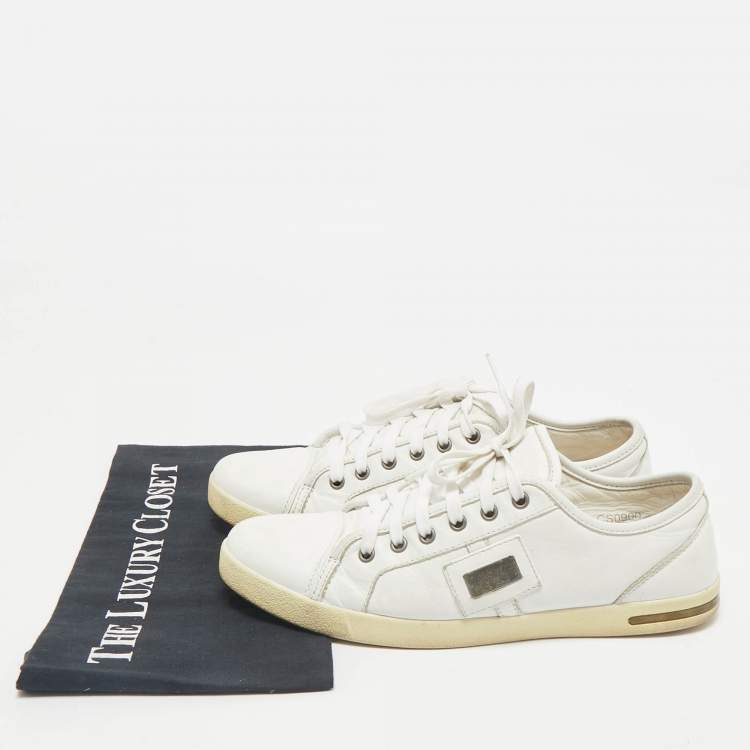 Pre Owned Dolce & Gabbana White Leather Logo Plaque Low Top Sneakers Size 41.5
