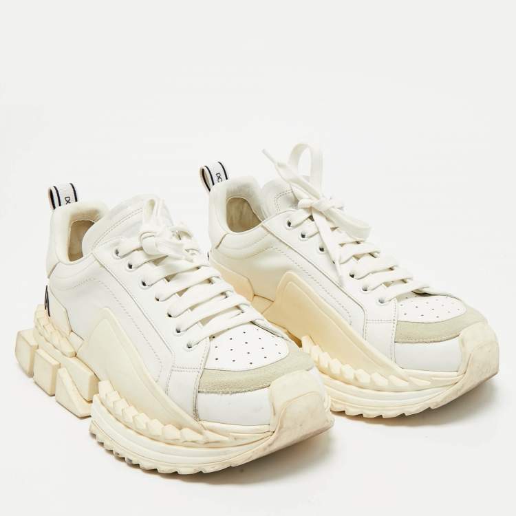 Pre Owned Dolce & Gabbana White Leather and Suede Super King Sneakers Size 41