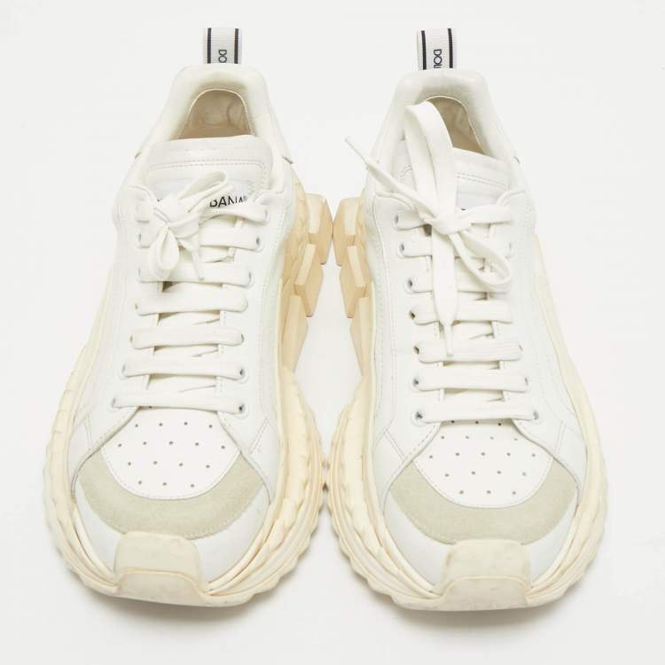 Pre Owned Dolce & Gabbana White Leather and Suede Super King Sneakers Size 41