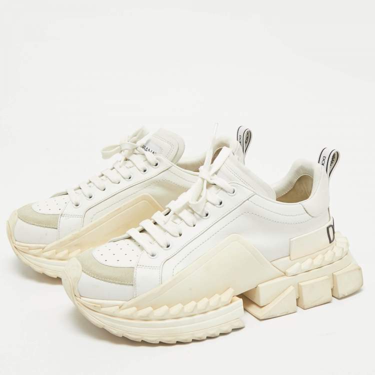 Pre Owned Dolce & Gabbana White Leather and Suede Super King Sneakers Size 41