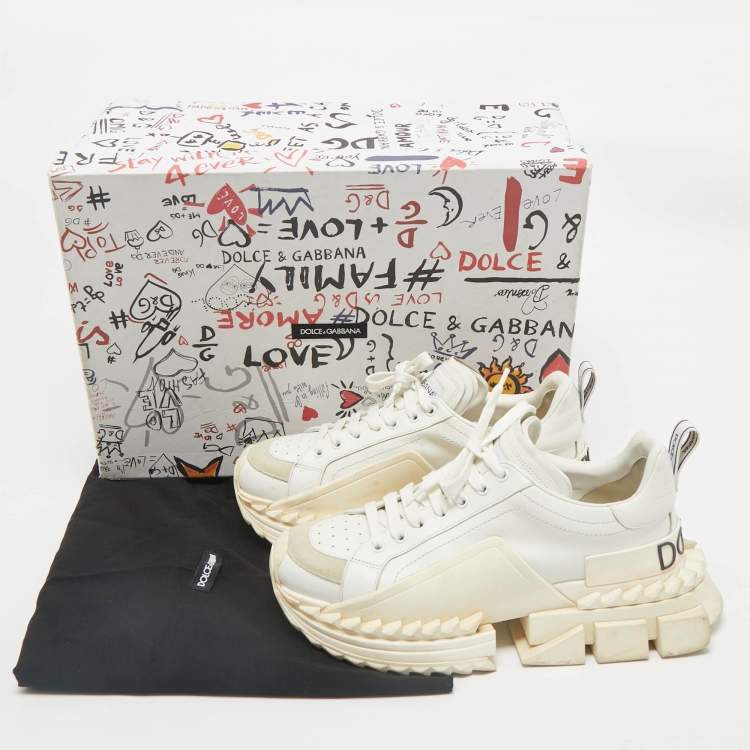 Pre Owned Dolce & Gabbana White Leather and Suede Super King Sneakers Size 41