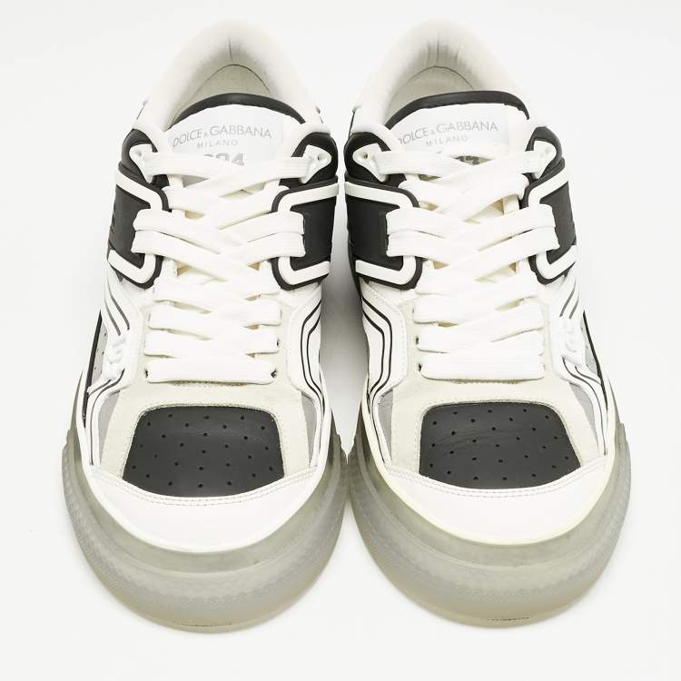 Pre Owned Dolce & Gabbana White/Black Leather and Rubber Custom 2.Zero Sneakers Size 43