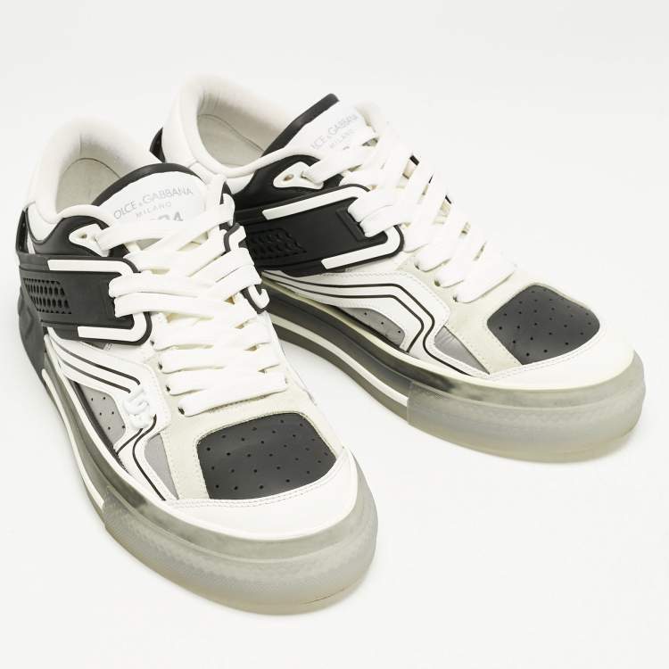 Pre Owned Dolce & Gabbana White/Black Leather and Rubber Custom 2.Zero Sneakers Size 43
