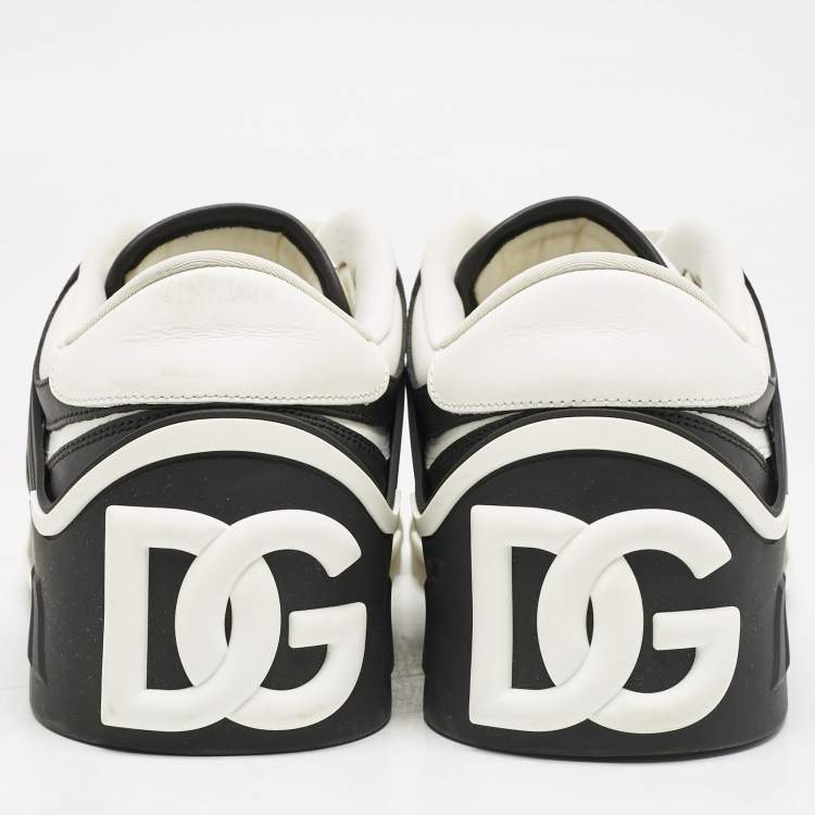 Pre Owned Dolce & Gabbana White/Black Leather and Rubber Custom 2.Zero Sneakers Size 43