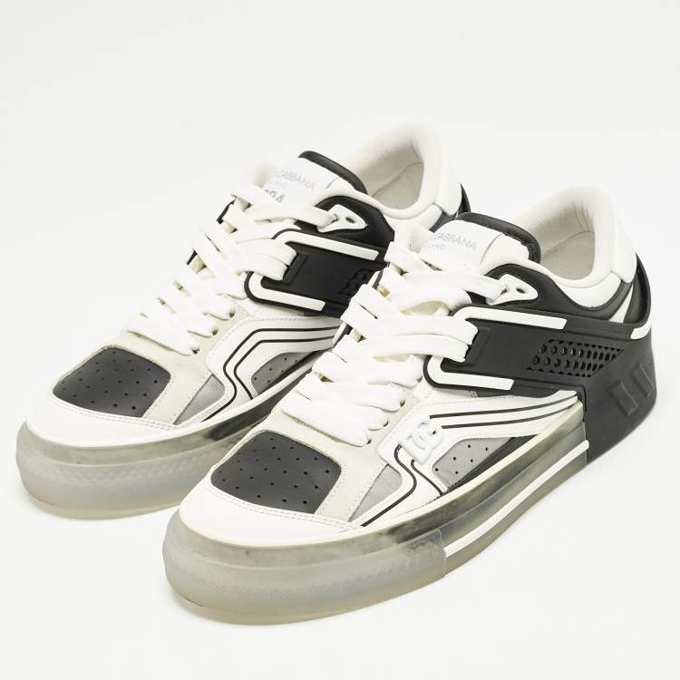 Pre Owned Dolce & Gabbana White/Black Leather and Rubber Custom 2.Zero Sneakers Size 43
