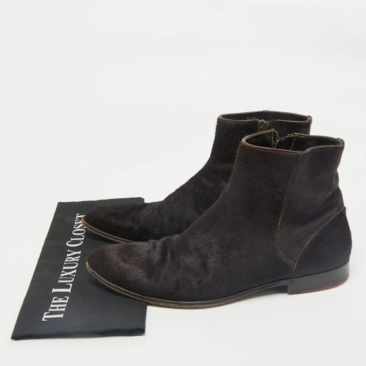 Pre Owned Dolce & Gabbana Brown Calf Hair and Suede Ankle Length Boots Size 42