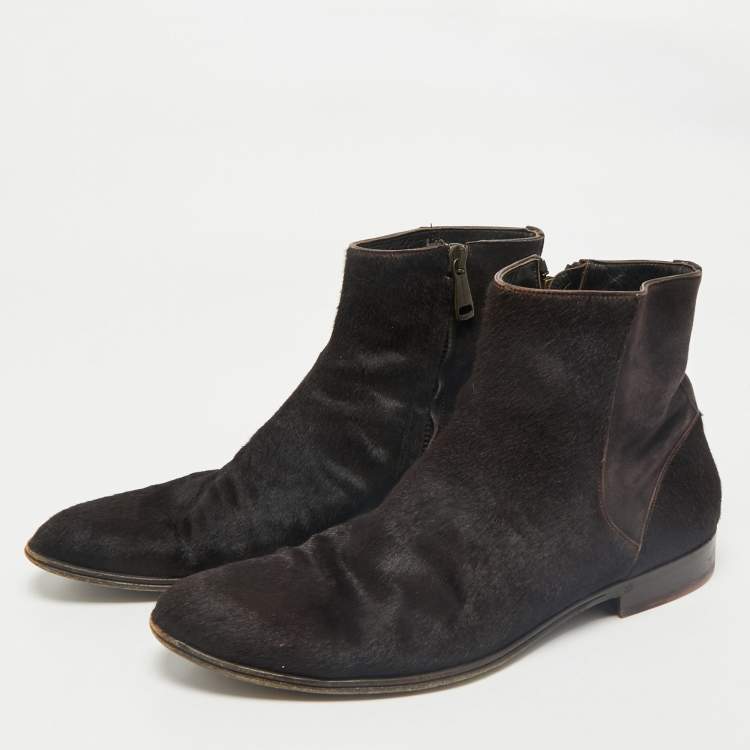 Pre Owned Dolce & Gabbana Brown Calf Hair and Suede Ankle Length Boots Size 42