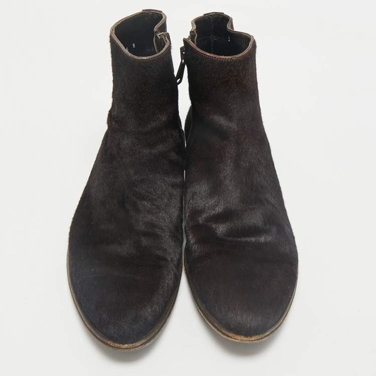 Pre Owned Dolce & Gabbana Brown Calf Hair and Suede Ankle Length Boots Size 42