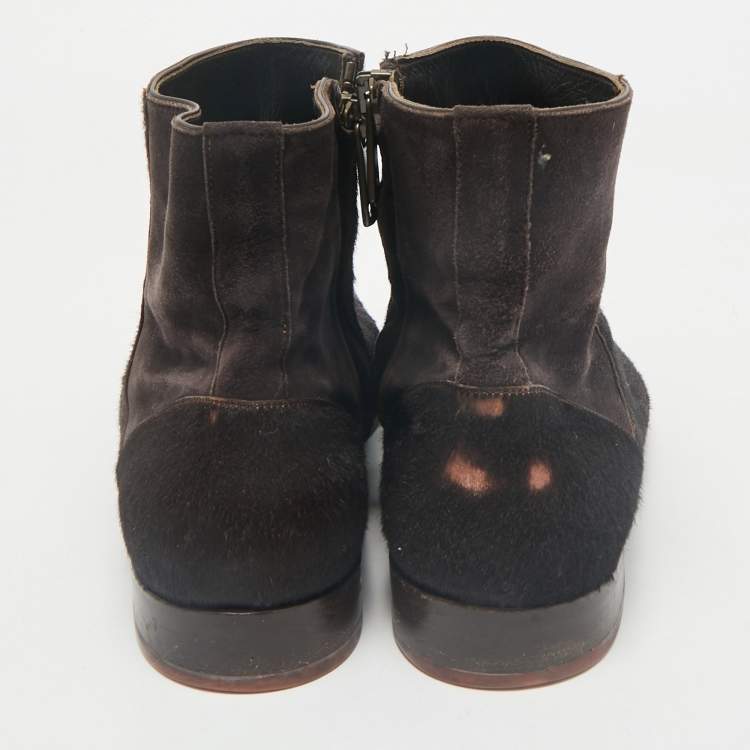 Pre Owned Dolce & Gabbana Brown Calf Hair and Suede Ankle Length Boots Size 42