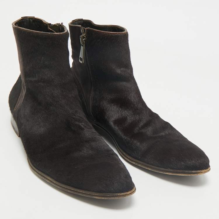Pre Owned Dolce & Gabbana Brown Calf Hair and Suede Ankle Length Boots Size 42