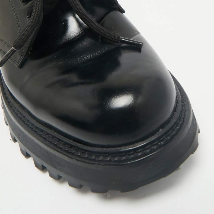 Pre Owned Dolce & Gabbana Black Brushed Leather Lace Up Derby Size 40